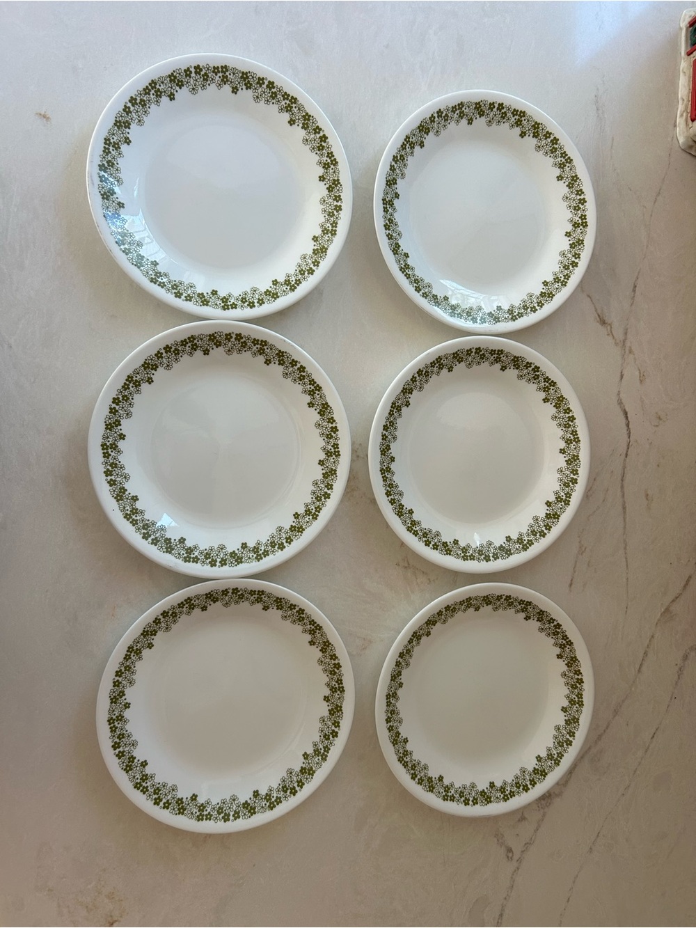 Vintage Corelle Spring Blossom Green Crazy Daisy 7.25” Luncheon Plates Set of 6